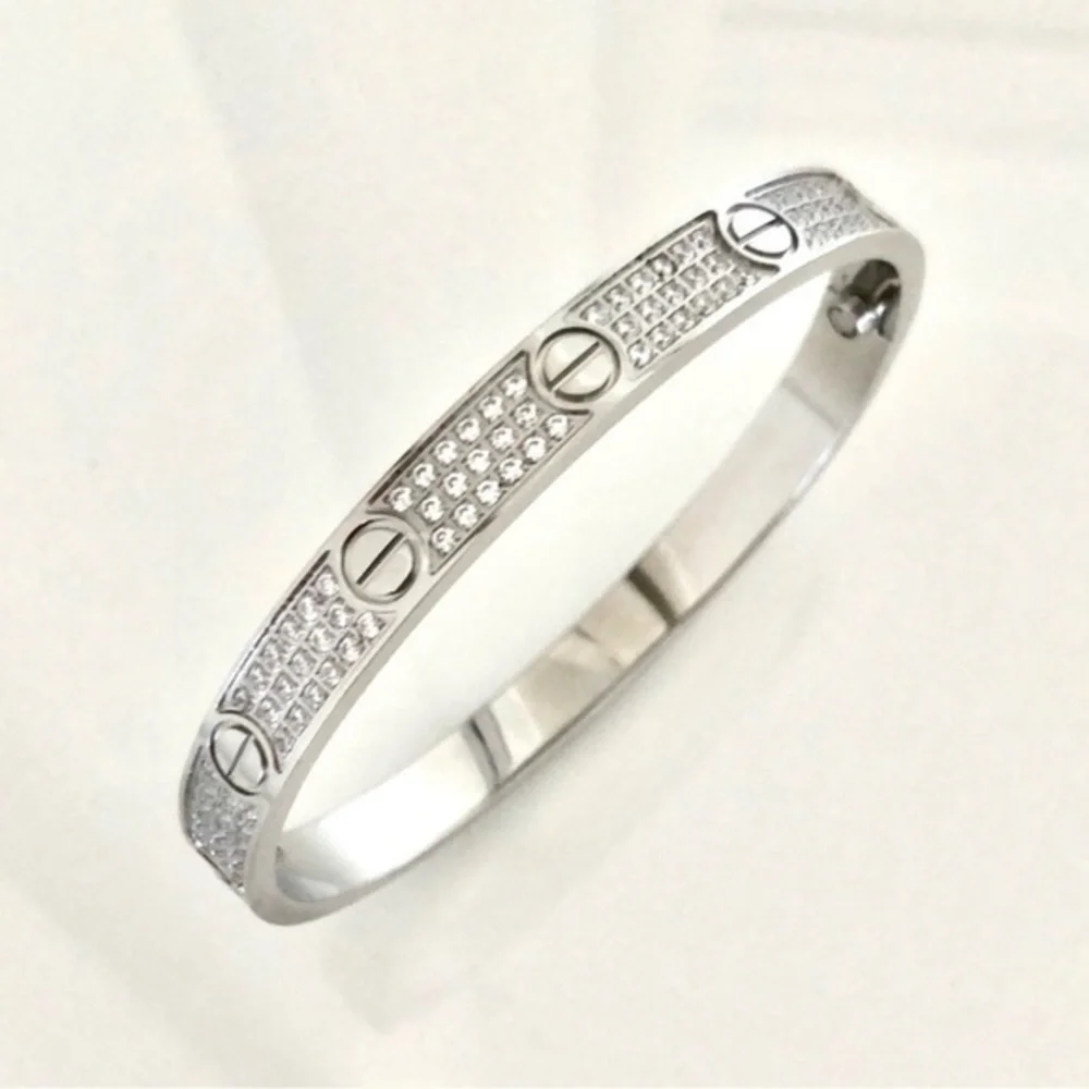 Generic Stainless Steel Pave Diamond Screw Cuff Bangle Bracelet with Screwdriver
